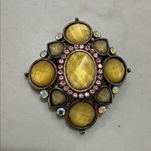 Vintage Elegant Yellow and Pink Brooch